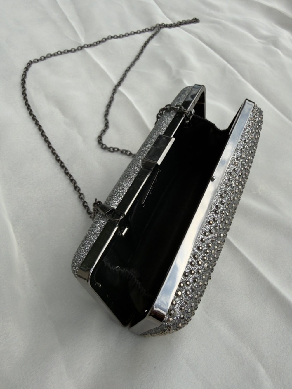 NATASHA Gunmetal Gray Swarovski Crystals Embellished Crossbody Evening Bag - Picture 8 of 12